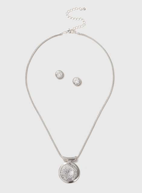 Silver Shamballa Necklace Set